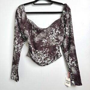 NWT $59 Open Edit Drape‎ Front Long Sleeve Top Teal-Brown Liquid stone Size XS